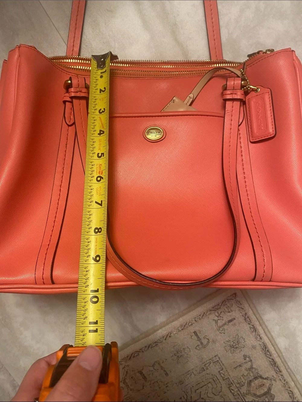 Coach Coral/Peach Leather Triple-Zip Tote